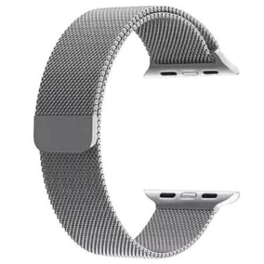 Imagem de Pulseira Metal Milanese Compatível Smartwatch Apple Iwo Hw Fecho Magnético Prata tamanho 38/40/41mm