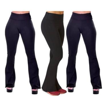 Imagem de Kit 3 Calça Bailarina Flare Fitness Cós Alto Suplex  - Rivas, Preto, G
