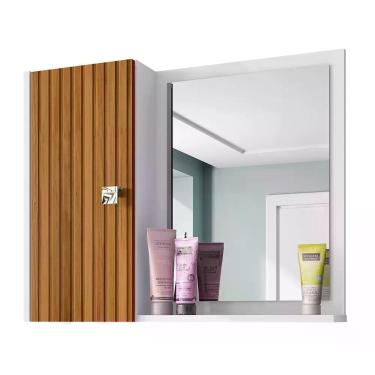 Imagem de Espelheira Gênova 1 Porta com Armário Lateral MDF com Espelho 57,2CM Branco Bechara Móveis