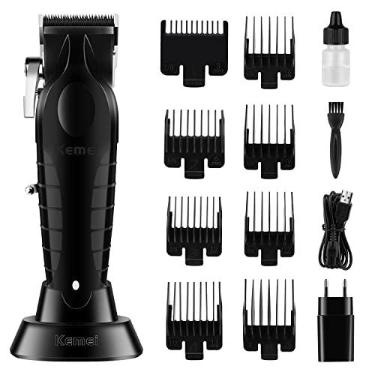 Imagem de KEMEI Aparador de cabelo preto para homens, lâmina ajustável, sem fio, barbeiro profissional, cortador de cabelo sem fio recarregável por USB km-2296