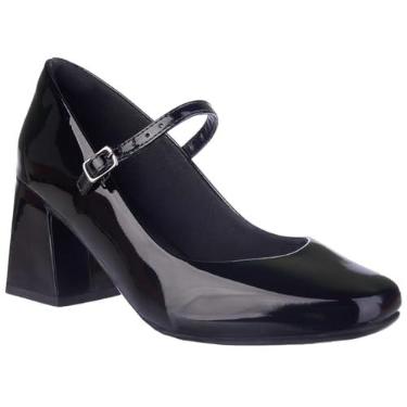 Imagem de Sapato Feminino Mary Jane Boneca Romântica Bico Quadrado Salto Modelo Atual Moderno (Preto Verniz, BR, Adulto, Numérico, 40)