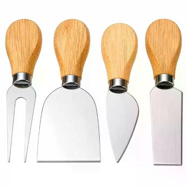 Imagem de Kit para Queijo e Petiscos 4 Peças em Aço Inox e Madeira - generico