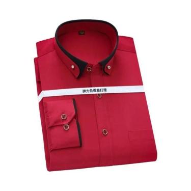 Imagem de Camisa Social Masculina Rosa Antirrugas Com Botões De Diamante, Manga 