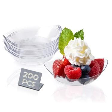 Imagem de Mini pratos de sobremesa Kingrol 200 Ct, bandeja de plástico transparente descartável de 8,89 x 6,35 cm