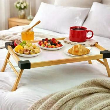 Imagem de Bandeja Dobrável Café Da Manhã Na Cama Refeições Mesa Madeira - Real S
