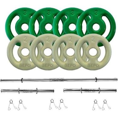 Imagem de Anilhas Emborrachadas Kit Completo 20kg + Barras