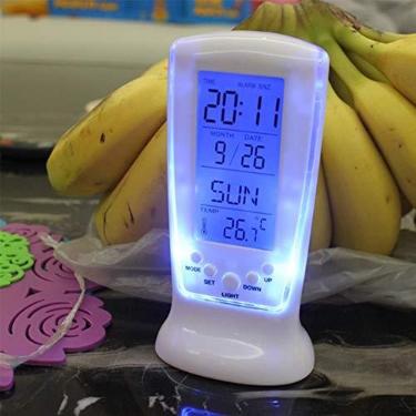 Imagem de ekqw015l Relógio moderno para sala de estar em casa, decoração de quarto e mesa digital de LED, despertador soneca, calendário, termômetro, cabeceira, escritório em casa