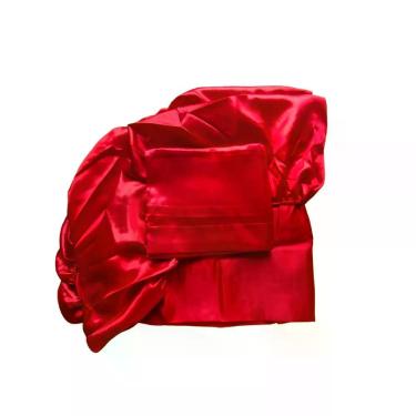 Imagem de Jogo De Cama Cetim Solteiro 2 Peças Lençol Elástico + Fronha Antifrizz 2 Abas Vermelho