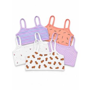 Imagem de Kit 5 Tops Infantil Juvenil Menina Algodão Cotton Alça Fixa 4 a 12 Ano