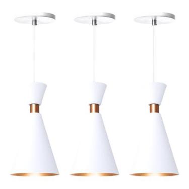 Imagem de Kit 3 Luminária Pendente Mini Pequim 24 cm para Balcão Bancada Cozinha (Branco)