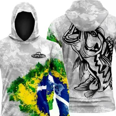 Imagem de Camisa Pesca Lançamento Brasil Makis Capuz Proteção Uv50 Cor:Brasil Ca
