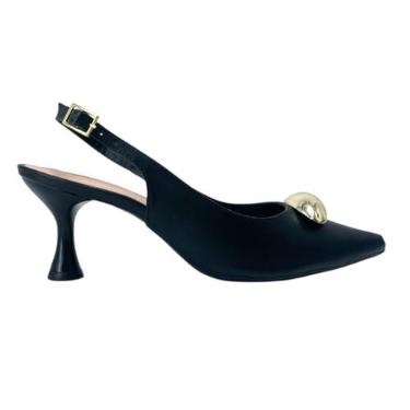 Imagem de Scarpin Aberto Atras Sapato Enfeite Salto Baixo 6cm Taça 180 (Preto, BR, Adulto, Numérico, 39)