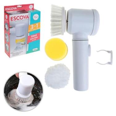 Imagem de Kit Escova de Limpeza Eletrica Multiuso 3 em 1 Ideal Para Toda a Casa, Cozinha, Banheiro, Carro e Moto com Escova, Polidora e Esponja, Sem Fio, Compacta e Leve