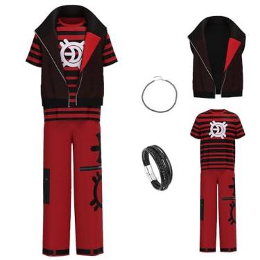 Imagem de Gvnphal Fantasia de Zombies Victor Vampiros Cosplay Dawn Halloween Jaqueta Masculina Casual Camiseta Calça Uniforme, Vermelho 2, 3G