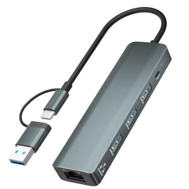 Imagem de Adaptador USB C para Ethernet, hub de rede de porta de dados de 5 Gbps com 3 USB 3.0, hub USB3.0 com adaptador Ethernet RJ45 10/100/1000 Gigabit compatível com Windows 10, 8.1, Mac OS, Surface Pro