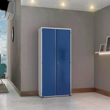 Imagem de Armário de Aço para Escritório EA303 com Fechadura 2 Portas 3 Prateleiras Aço 75CM Azul Elite Aço
