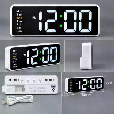 Imagem de Relógio Despertador Digital LED de Mesa Dia da Semana USB Grande com D