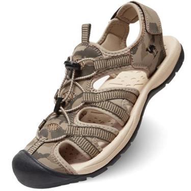 Imagem de CAMELSPORTS Sandálias masculinas de caminhada com bico fechado praia sandália à prova d'água esporte pescador sandálias de água sapatos, Verde, 7