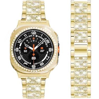 Imagem de SPINYE Pulseiras de relógio compatíveis com Samsung Galaxy Watch 7 Ultra (47 mm), pulseira de metal brilhante de strass brilhante de 20 mm com capa protetora de substituição para mulheres e homens (47