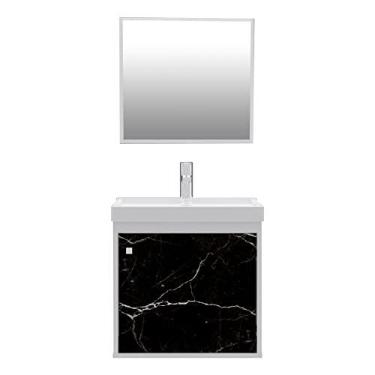Imagem de RIVERZZA Gabinete com Cuba de Banheiro 100% MDF Branco Marmorizado Preto - Veneto