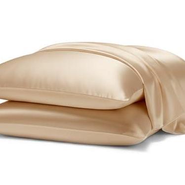 Imagem de Kit 2 Fronhas Cetim Anti-frizz Seda 70cm x 50cm Alto Brilho Seda Macia Capa Travesseiro Natural Banho Par (Champagne)