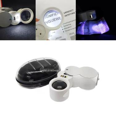 Imagem de Lupa De Bolso Profissional 40X Com Luz De Led Branco E UV Para Relojoe