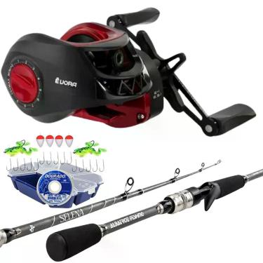 Imagem de Kit Pesca Iniciante Barato Carretilha Vara Estojo Completo Lado da Man