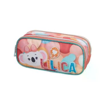 Imagem de Estojo Duplo 2023 Escolar Lilica Be Happy Em Cetim Estampada Com Glite