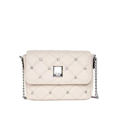 Imagem de Bolsa Feminina Vizzano Napa Transversal Pequena Soft Strech em Matelassê com Correntes e Pedrarias Off White - U
