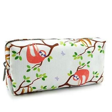 Imagem de LParkin Estojo de lápis de lona de grande capacidade para estudantes preguiça, bolsa para canetas, estojo de papelaria, bolsa de maquiagem e cosméticos, Azul: branco, Durável