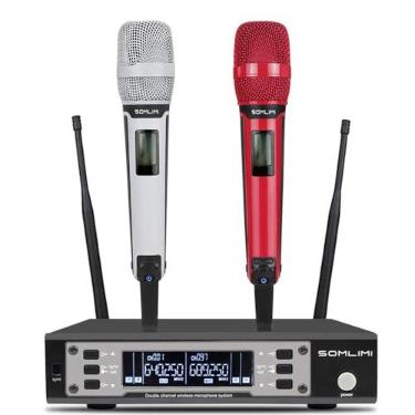 Imagem de SOMLIMI original EW135G4 Sem Fio Microfone Profissional para Cantares Performances dePalco Karaoke Conferenciada lgreja Palestra (Branco e Vermelho)