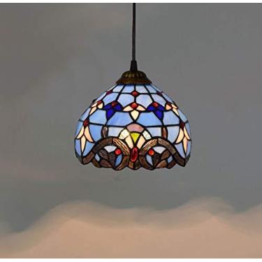 Imagem de Lustre pendente estilo Tiffany de 20 cm (8 polegadas), azul barroco, mediterrâneo, criativo, em vitral.
