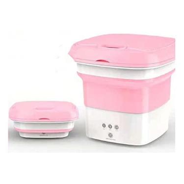 Imagem de Poderosa máquina de lavar pequena portátil Mini máquina de lavar dobrável com balde de secador de roupa portátil para meias roupa íntima mini máquina de lavar com centrífuga de secagem (cor: rosa)
