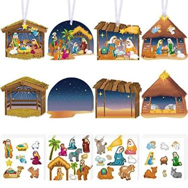 Imagem de 24 peças de adesivos de Natal fazem um adesivo de presépio com cordas, adesivos de presépio artesanato de natal faça você mesmo artesanato para presépio suprimentos de festa tema religioso jogo de festa educação presente de atividade