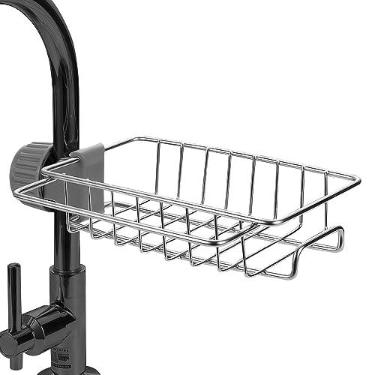 Imagem de Suporte de esponja de torneira para pia de cozinha – serve para tubo de 2 a 2,5 cm de diâmetro elegante organizador de torneira de pia de cozinha, aço inoxidável, resistente à ferrugem, design