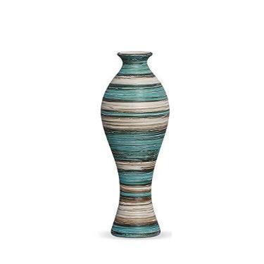 Imagem de Vaso Califórnia M Decoração em Cerâmica Azul e Palha Marrakesh
