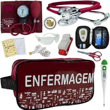 Imagem de Kit Enfermagem Aparelho de Pressão Estetoscópio Medidor Glicose Premiu