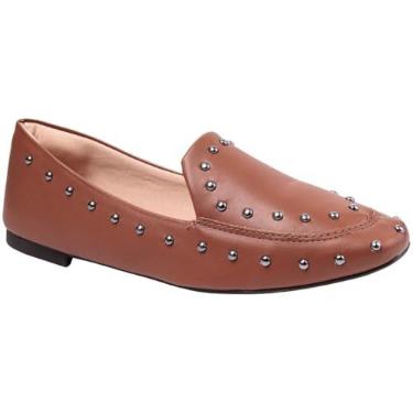 Imagem de Via Angel Mocassim Feminino com Tachas, Loafer Slipper, Couro Sintético (Caramelo, BR, Adulto, Numérico, 36)