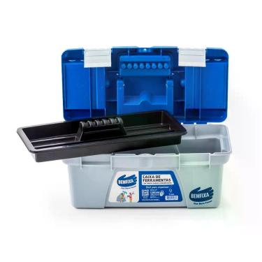Imagem de Caixa de Ferramentas com Estrutura Resistente e Compartimentos Removíveis Azul Bemfixa 35CM