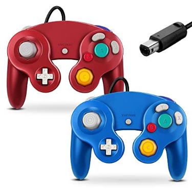 Imagem de FIOTOK Controle Gamecube, controle clássico com fio para Wii Nintendo Gamecube (azul e vermelho - 2 unidades)