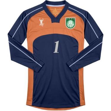 Imagem de CAMISETA M/L MASCULINA PALMEIRAS GOLEIRO RETRÔ 2000, LARANJA/AZUL, M