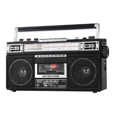 Imagem de Toca-fitas portátil, toca-fitas Bluetooth, gravador de fita/Bluetooth/U Disk/rádio de banda completa, rádio Bluetooth SW/AM/FM, equalizador de 3 bandas e entrada para fone de ouvido,Black