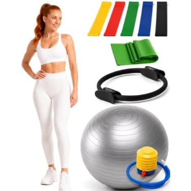 Imagem de Kit Pilates Completo com Bola 55cm, Anel, Faixa Elástica, Mini Bands, Bomba de Ar, Equipamento para Exercícios em Casa - Yoga Ginástica e Fisioterapia, Anti-Estouro Suporta Até 200kg Látex Durável
