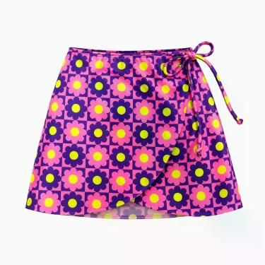 Imagem de Saia Pareô Infantil Saída de Praia Infantil Proteção UV - Floral Roxo 