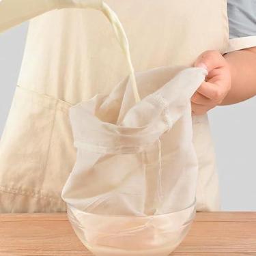 Imagem de 1 saco reutilizável de tecido de queijo de nylon, saco de filtro de alimentos de malha ultrafina, perfeito para coar leite de nozes, fermentação fria, chá, iogurte e café - fácil de limpar, 7,87 ×