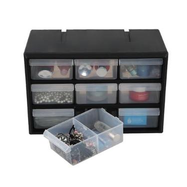 Imagem de Yesdate Armário de Armazenamento Gaveta com 9 Gavetas de Plástico Transparente e Durável para Organização de Garagem, Contas Empilháveis e Artesanato, Organizador de Peças Pequenas, Preto