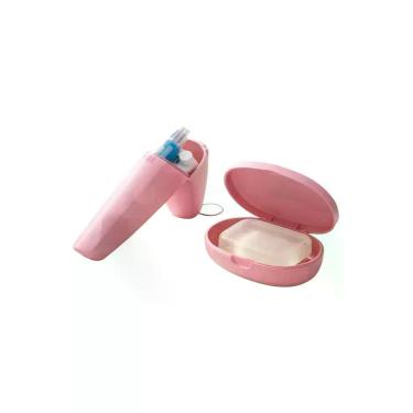 Imagem de Kit Porta Escova Dental e Saboneteira - Rosa Plástico - Genérica