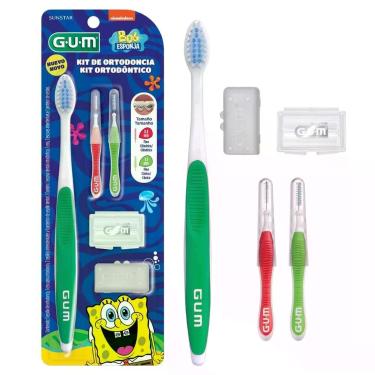 Imagem de Kit Ortodôntico Gum Bob Esponja para Aparelho Fixo com Protetor de Cerdas e Cera