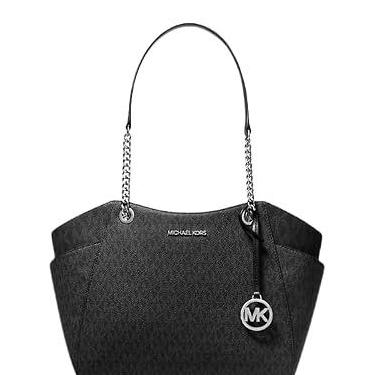 Imagem de Michael Kors Bolsa de ombro de corrente grande para viagem Jet Set (preta/prata), Preto