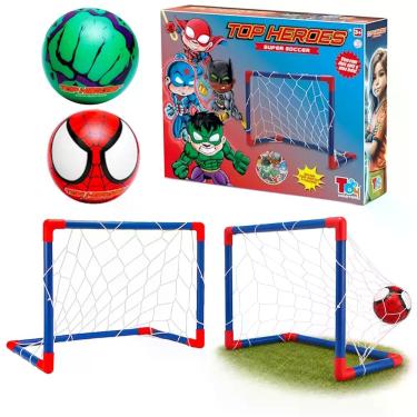 Imagem de Kit 5 em 1 Futebol 2 Traves Golzinhos com 3 Bolas de Super Heróis Aran